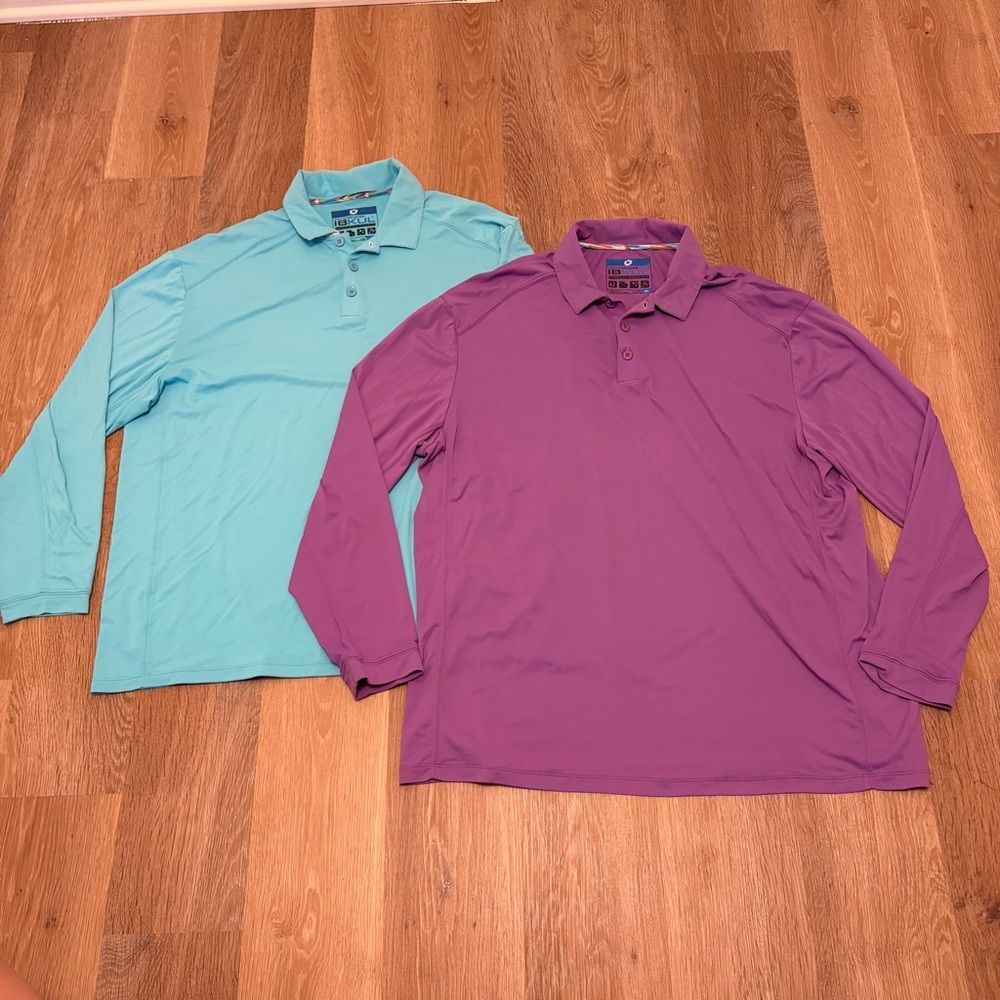 IBKUL Long Sleeve Performance Polos - Teal & Purple XL